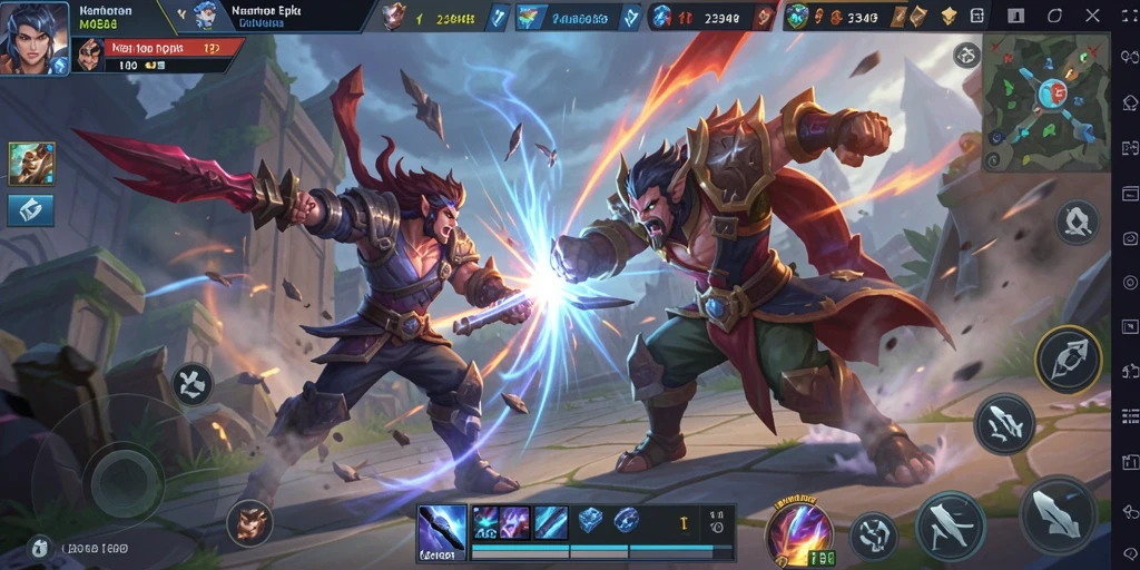 Screenshot utama 234E menampilkan aksi intens permainan MOBA.