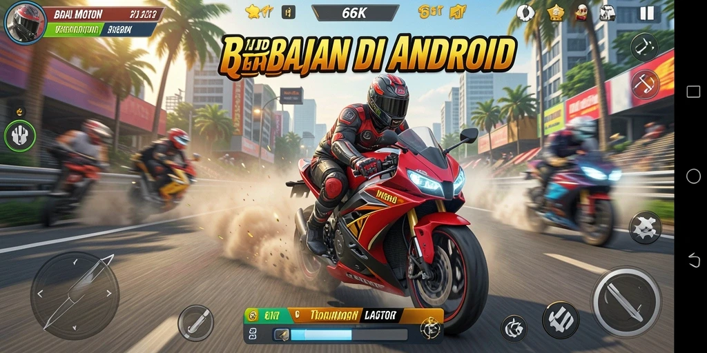 Screenshot gameplay 66K menampilkan aksi balapan motor seru.
