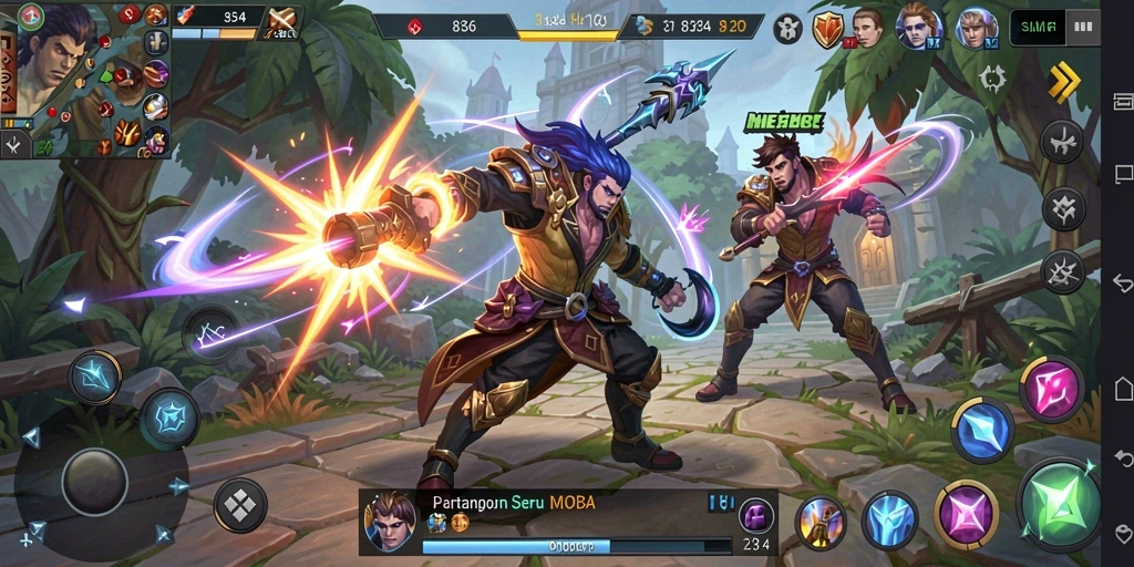 Tampilan permainan seru dalam 8364 dengan aksi MOBA yang mendebarkan.