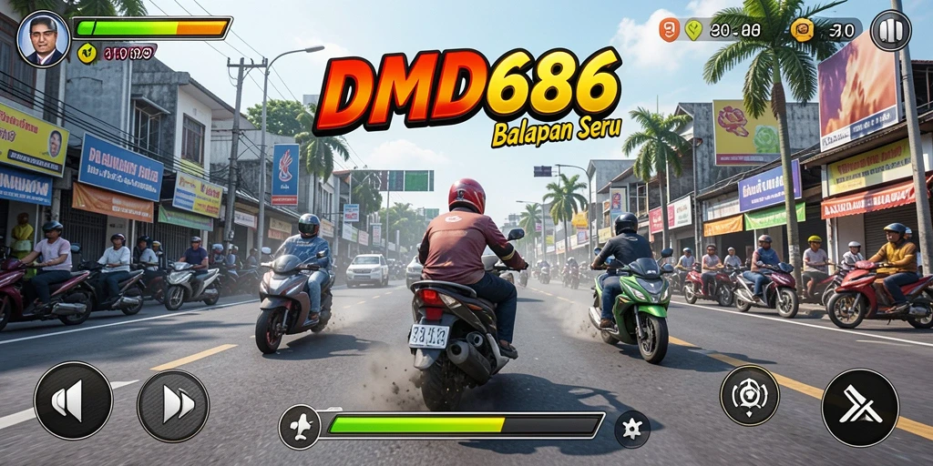 Tampilan gameplay DMD686 yang mendebarkan saat balapan.