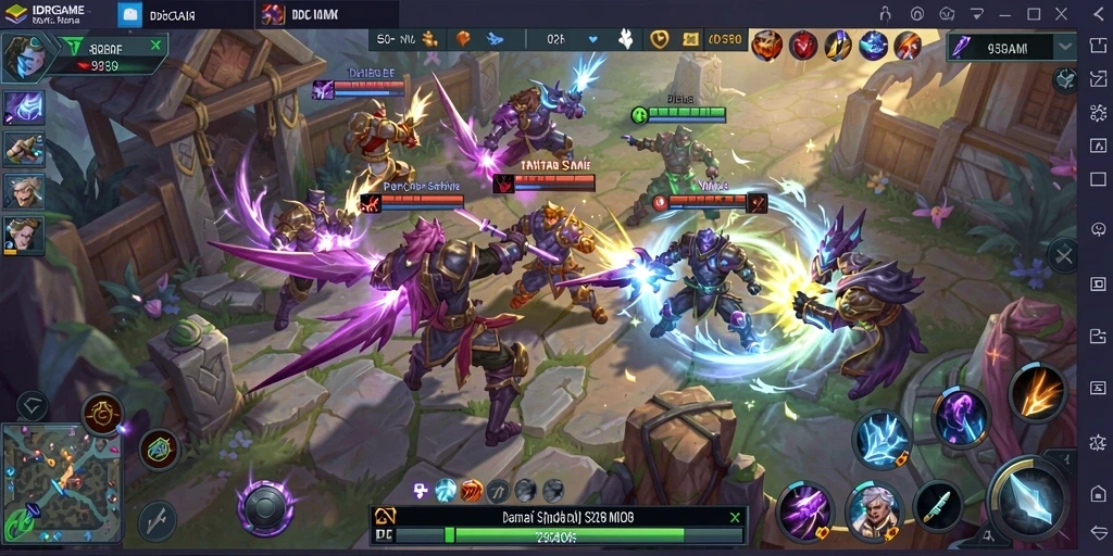 Screenshot permainan IDRGAME dengan aksi MOBA intens.
