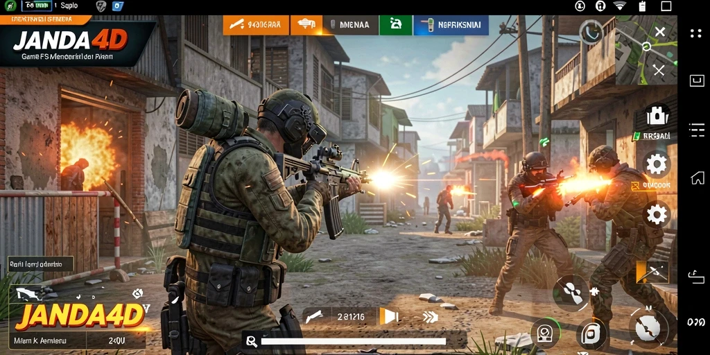 Tangkapan layar gameplay JANDA4D dengan aksi tembak-menembak yang mendebarkan.