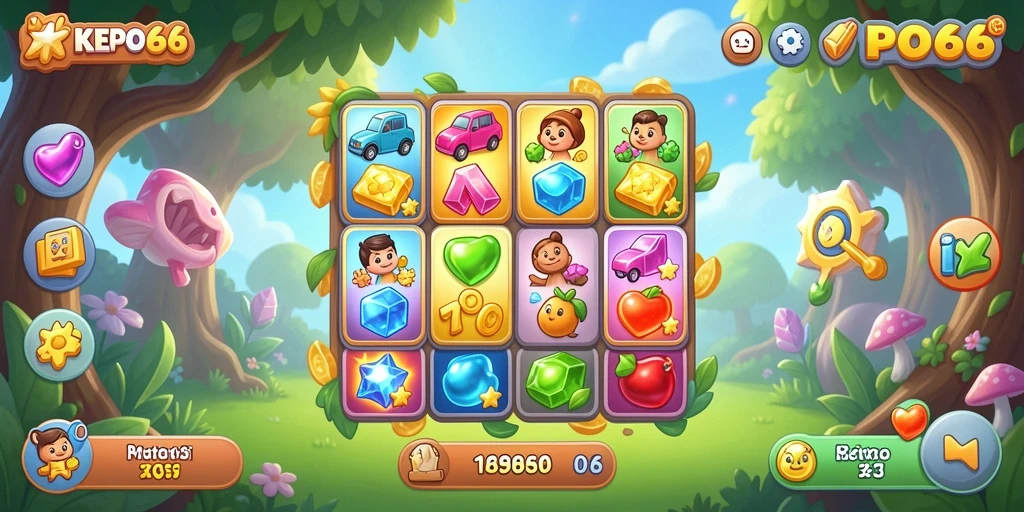 Tampilan menawan dari gameplay KEPO66 dalam mode Match-3.