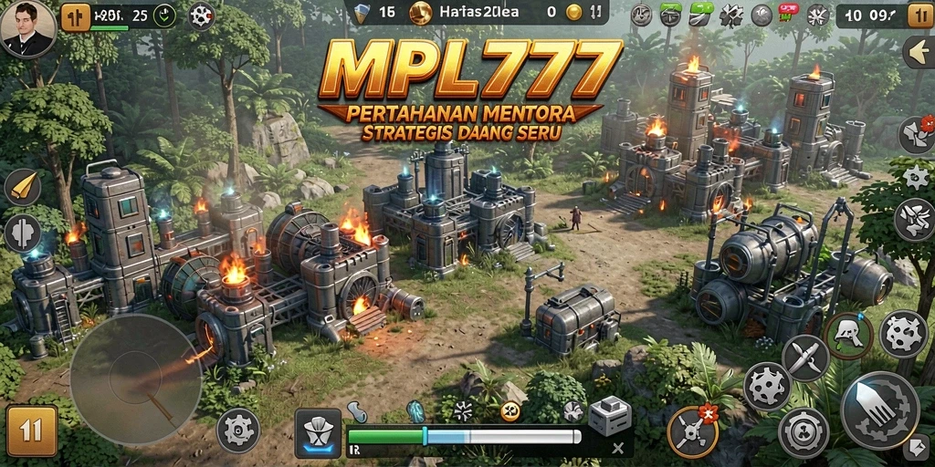 Screenshot gameplay <strong>MPL777</strong> menampilkan aksi menara pertahanan yang intens dan strategis.