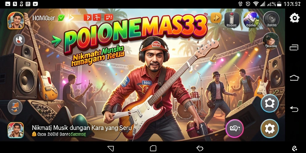 Screenshot menampilkan antarmuka POHONEMAS33 dengan gameplay musik yang menarik.