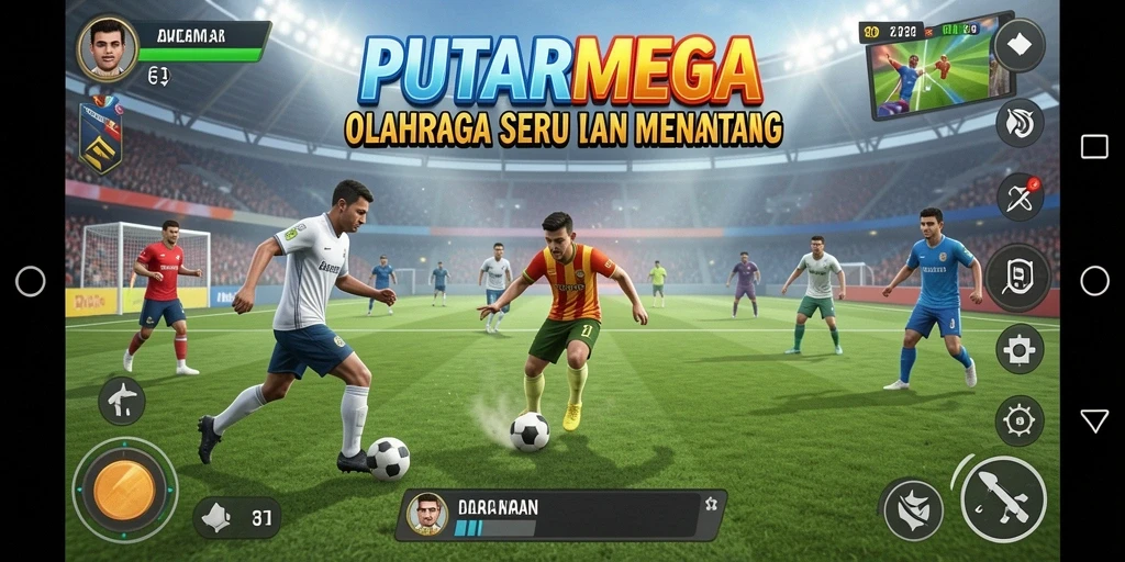 Tampilan utama PUTARMEGA dengan aksi olahraga yang mendebarkan.