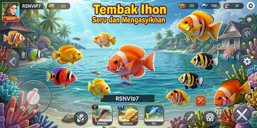 Tampilan gameplay RSNVIP7 dengan aksi menembak ikan yang seru.
