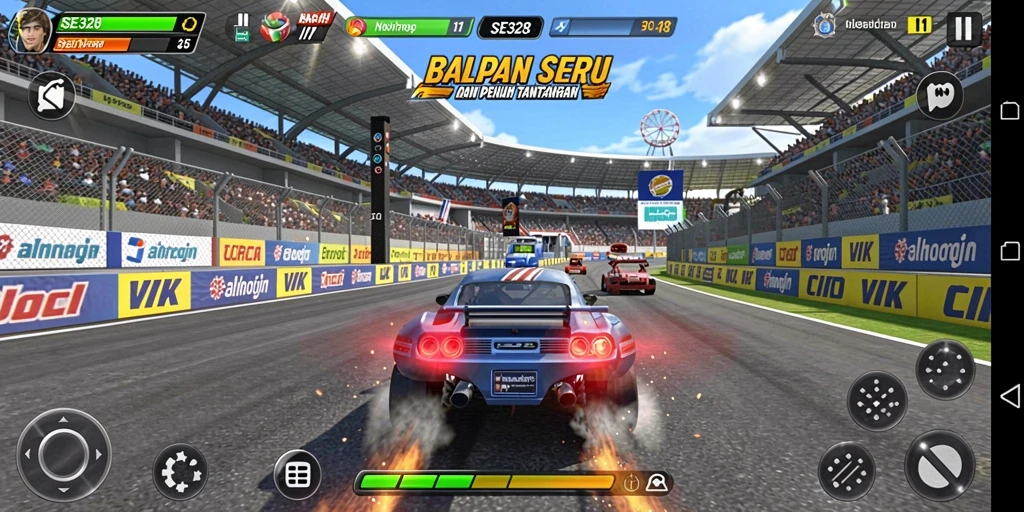 Tampilan balapan seru dengan mobil yang memukau.