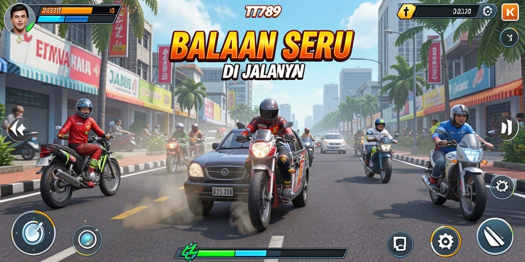 Tangkapan layar utama TT789 menampilkan aksi balap seru.