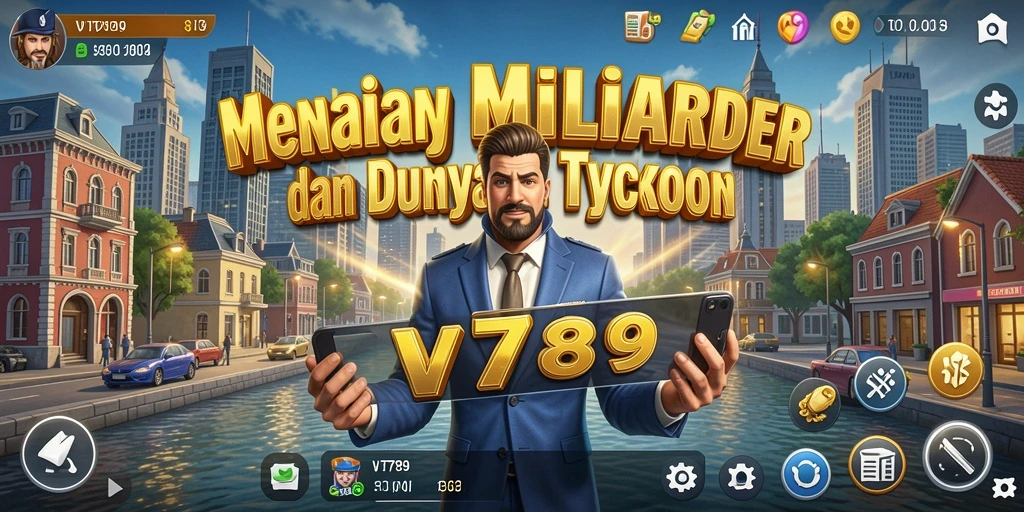 Tangkapan layar utama VT789 menunjukkan gameplay mengelola bisnis Tycoon.
