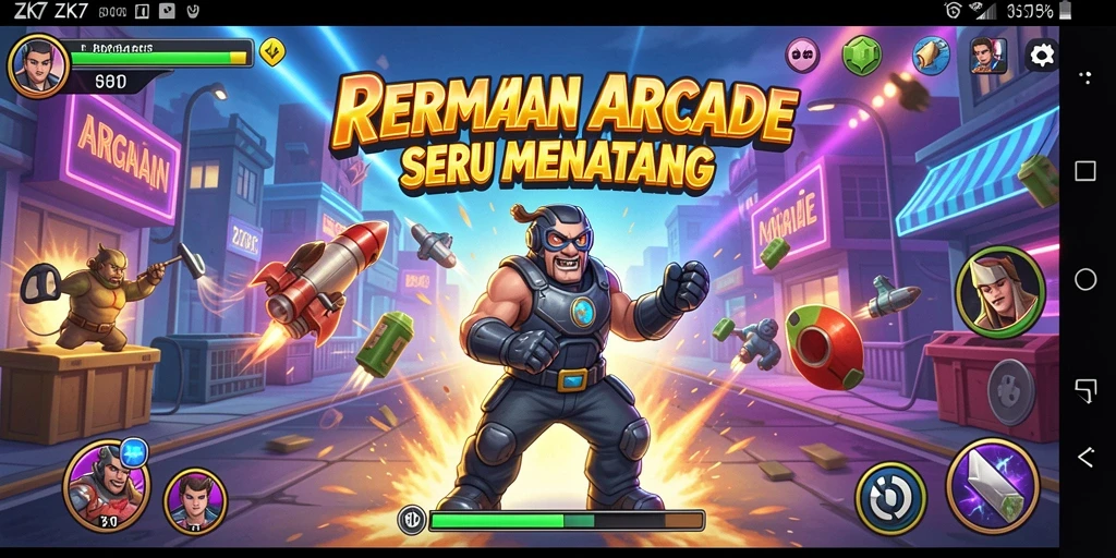 Tampilan gameplay seru ZK7 dalam aksi arcade.
